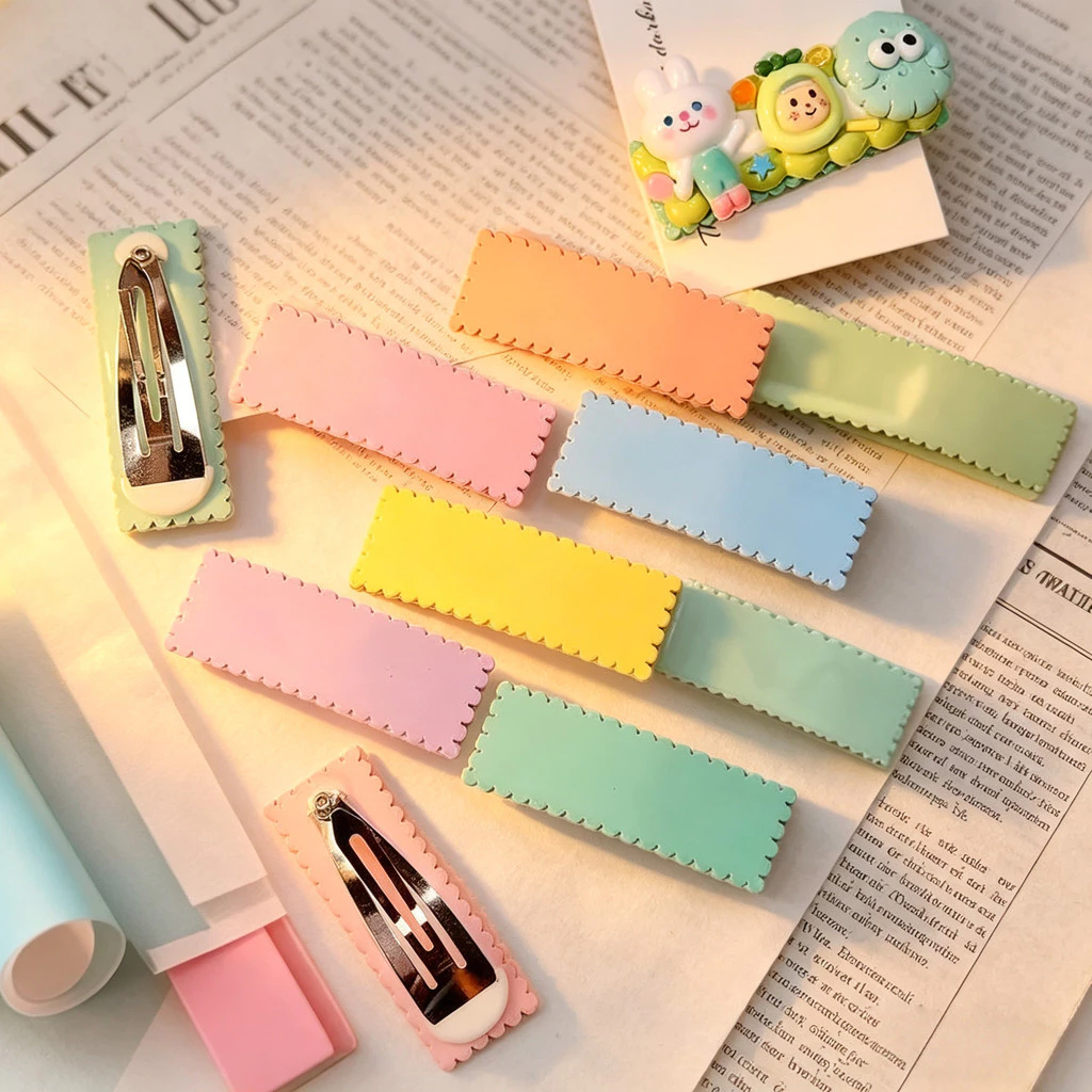 Macaron kẹo kẹp tóc tự làm kem keo cookie kẹp tóc lượn sóng hình chữ nhật đầy màu sắc phía sau đầu kẹp tóc