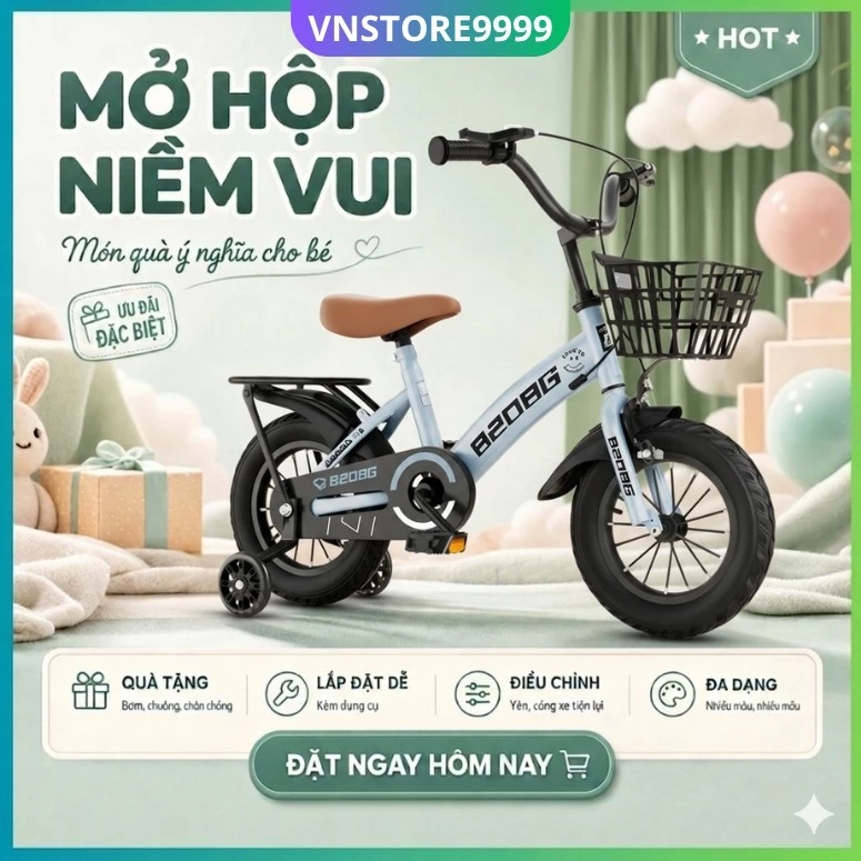 Xe đạp trẻ em 2-10 tuổi quà tặng ý nghĩa cho bé trai, bé gái (Tặng Dụng Cụ + Bơm + Chuông + Chân Chống) bảo hành 2 năm
