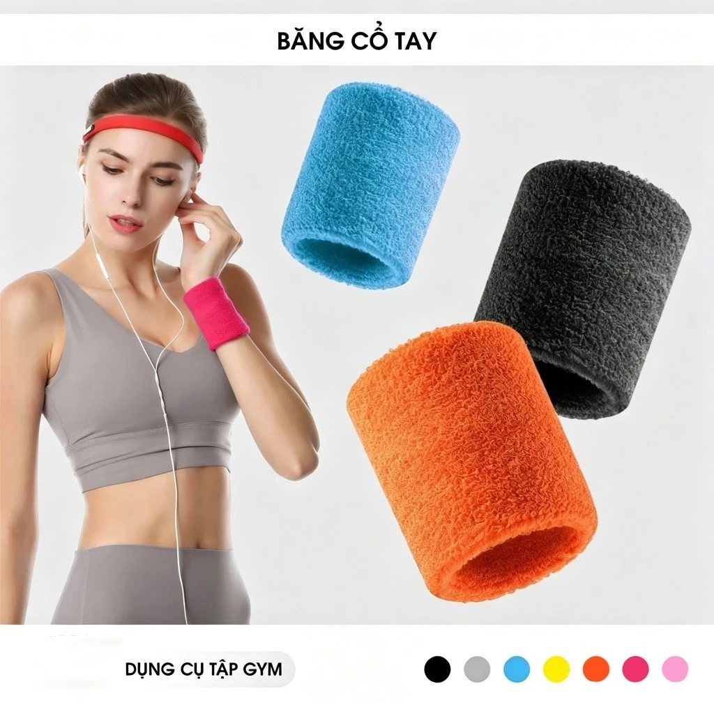 Băng Cổ Tay Cotton Thể Thao (1 Cái) - Đai Cổ Tay Thấm Mồ Hôi Tập Gym, Pickleball, Tennis, Chạy Bộ
