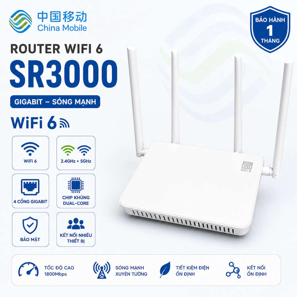 Bộ Phát WiFi 6  Router WiFi 6 Shengren Electronics Sr3000 Gigabit – Sóng Mạnh, Chip Khủng, Hỗ Trợ Nhiều Thiết Bị