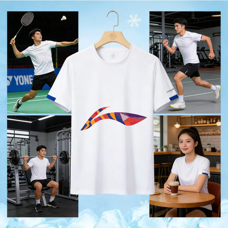 Áo thun cầu lông Li Ning unisex plus size dáng rộng 3D in nhanh khô thoáng khí thể thao áo sơ mi ngắn tay