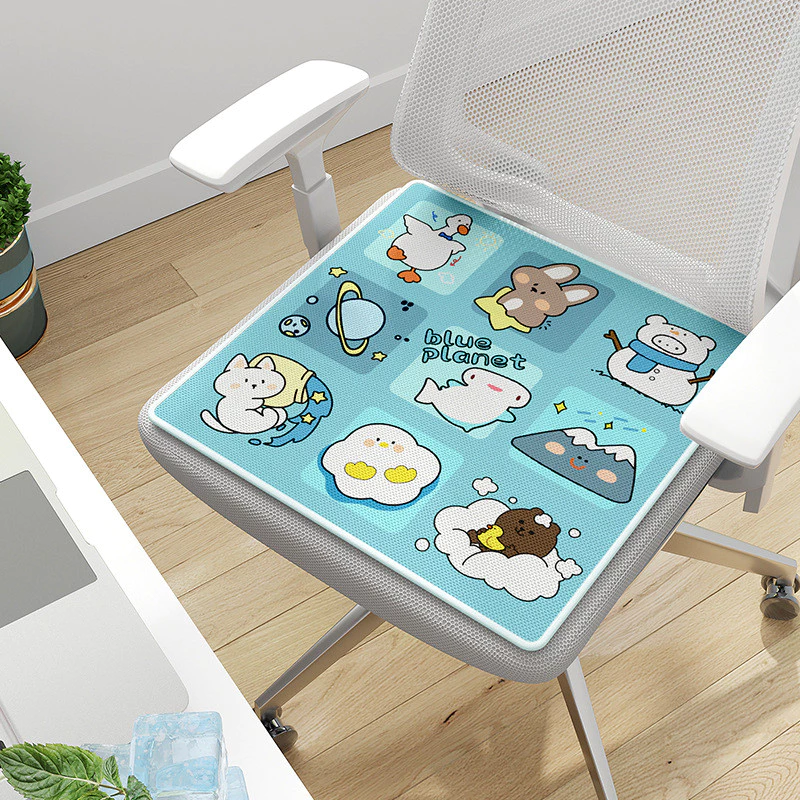 Đệm ghế làm mát hình thú 40x40 50x50 vải lụa băng thoáng khí chống trượt giặt được cho bàn học văn phòng mùa hè mát