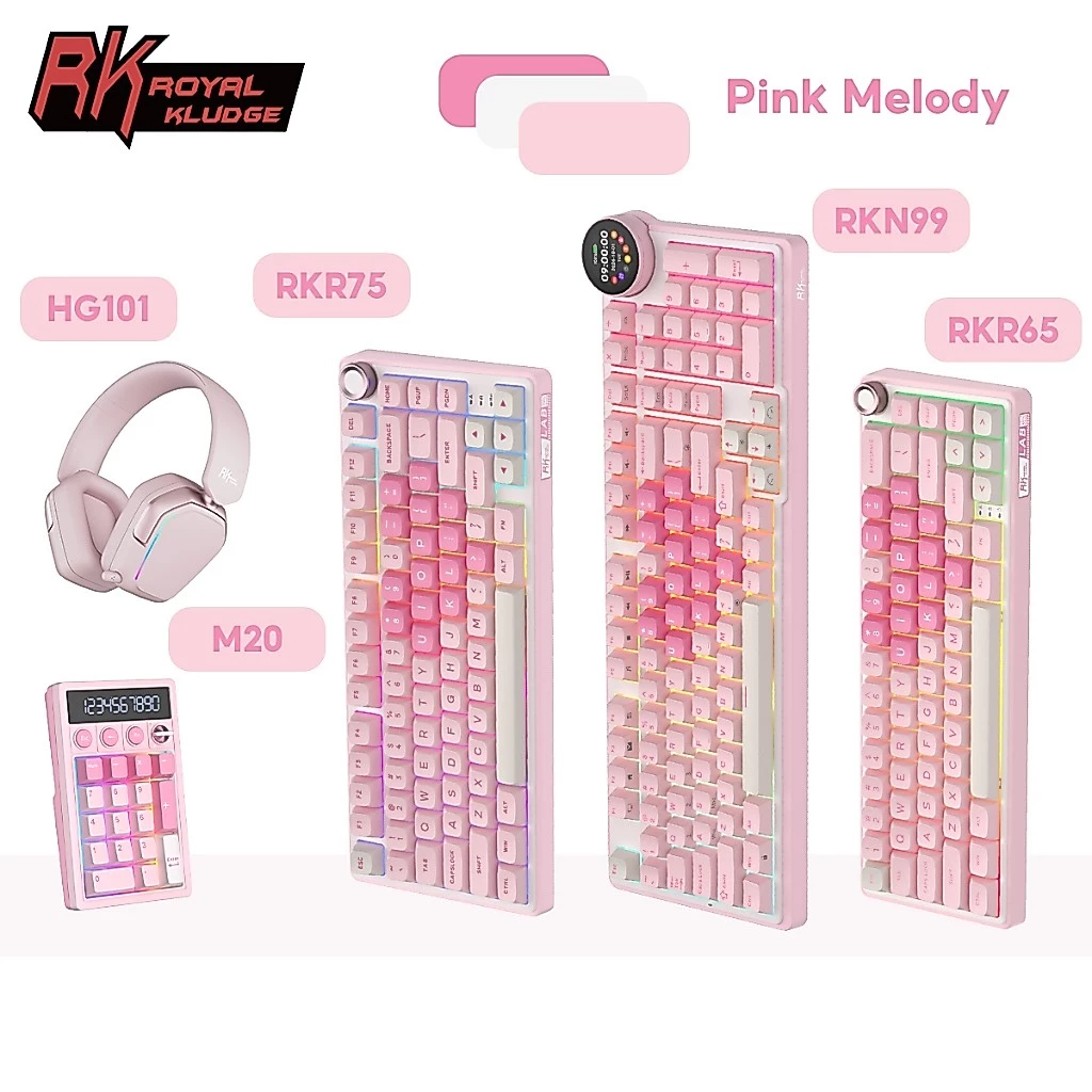 Royal Kludge RK R65 R75 N99 Bàn Phím Cơ RGB Giai Điệu Màu Hồng Có Núm Và Bàn Phím Tai Nghe Bàn Phím Số Combo Bộ