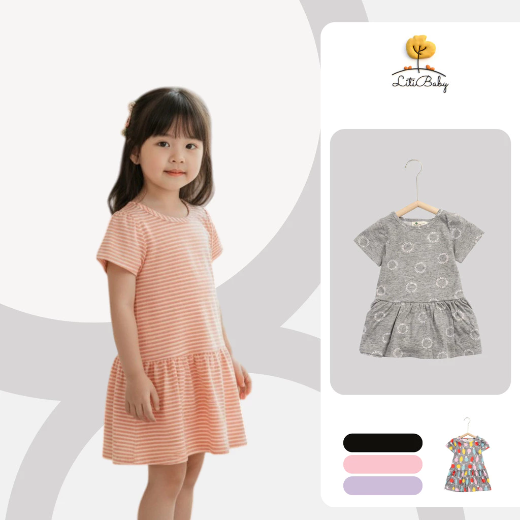 Váy Cotton BéGái Ngắn Tay Họa Tiết Dễ Thương LITIBABY cho bé từ 2-10 tuổi Sale