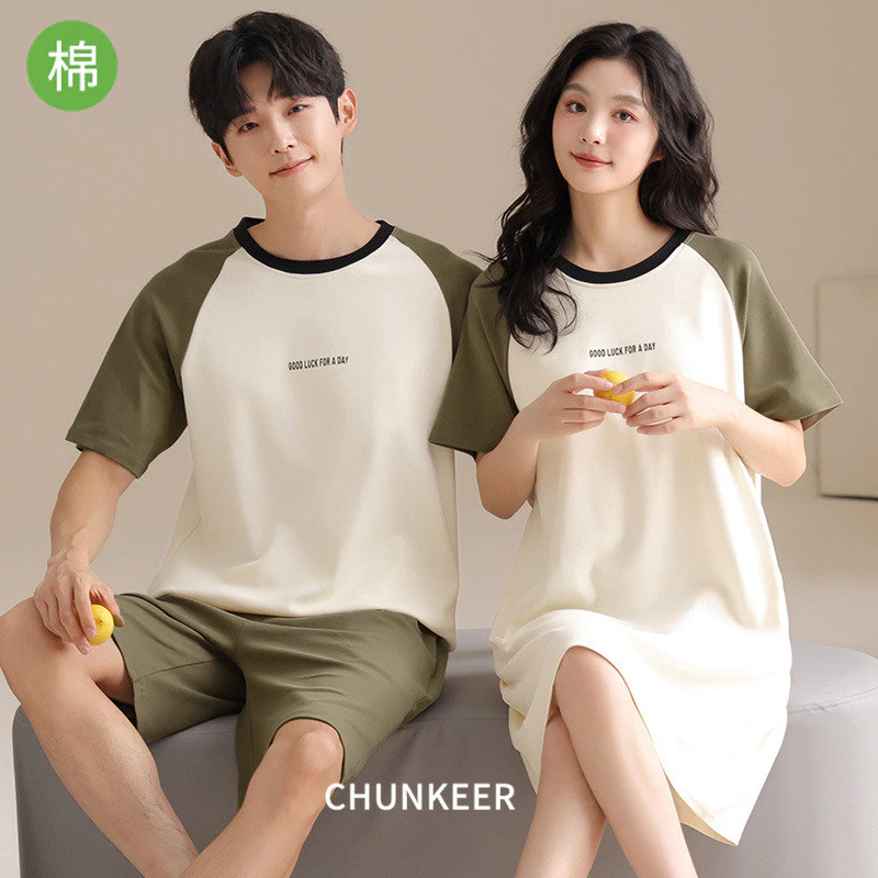 Bộ Đồ Ngủ Cặp Đôi Cotton Bộ Đồ Ngủ Có Miếng Lót Ngực Bộ Đồ Ngủ Nữ Homewear Váy Quần Short Tay Ngắn Cổ Tròn Bộ Đồ Hai Mảnh Phong Cách Mỏng Mùa Hè Ngọt Ngào Hoạt Hình Dễ Thương Bộ Đồ Mát Thoải Mái