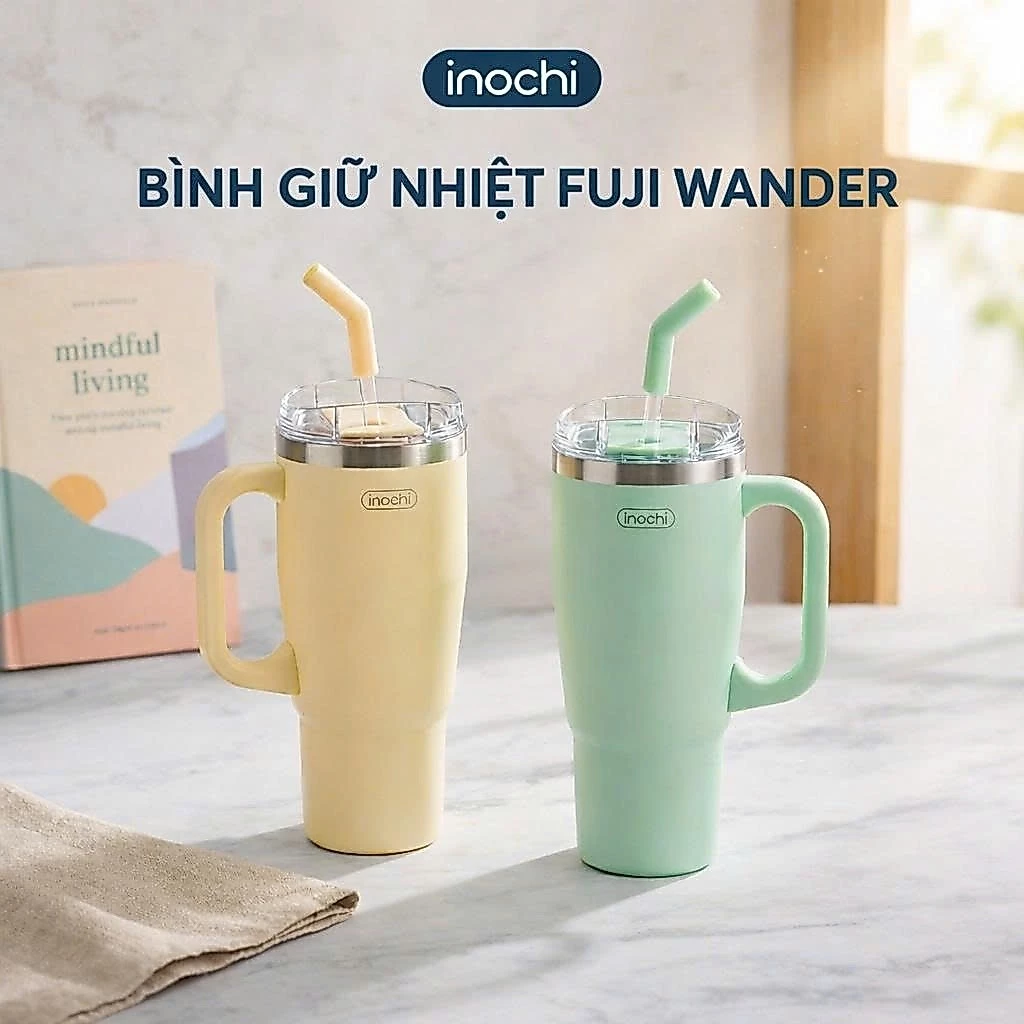 Bình giữ nhiệt Inochi Fuji Wander 950ml - inox 304 giữ nóng lạnh 6-12h 2 cách uống chống tràn