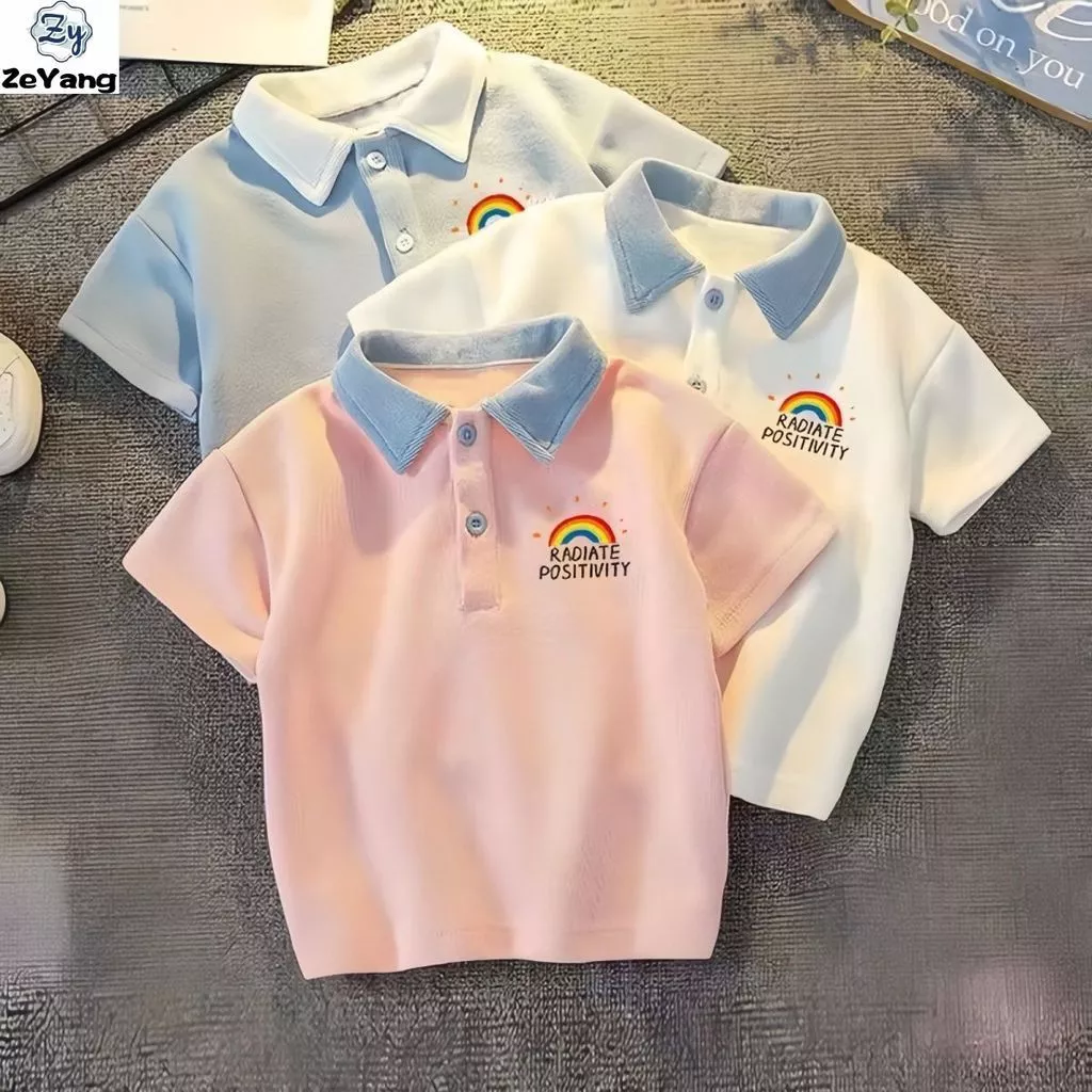 [ZY] 80-140 Hàng có sẵn Áo sơ mi POLO thông thường dành cho trẻ em Áo thun ngắn tay dáng rộng thời trang cho bé Quần áo trẻ em thời trang Giao hàng nhanh