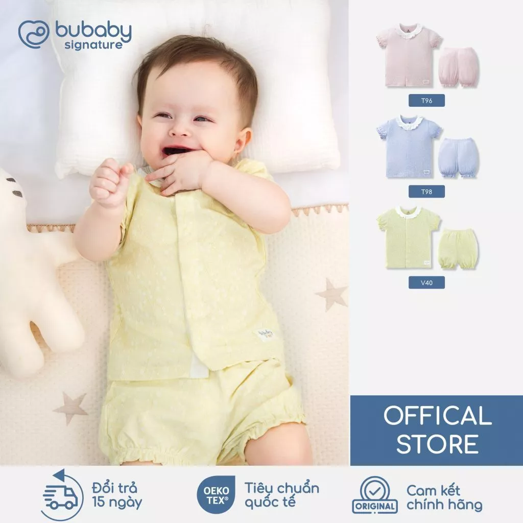 BU Baby Bộ cộc tay Signature - N bèo cổ bé gái, bộ đồ bé gái | Quần áo trẻ em cao cấp | SVS1302BC