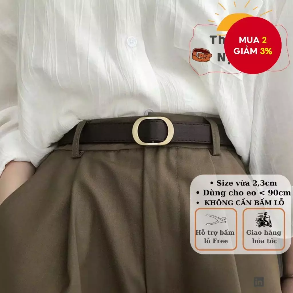 Thắt lưng da thật dành cho nữ Phong cách Hàn Quốc tối giản có thể điều chỉnh Thiết kế không lỗ để mặc hàng ngày