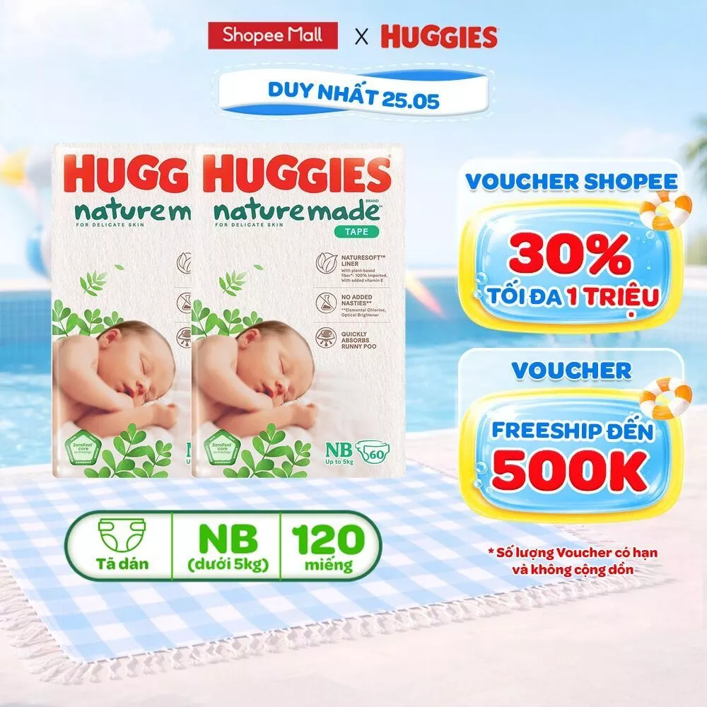 Combo 2 Tã/Bỉm dán Huggies NatureMade M64/L54/XXL44
