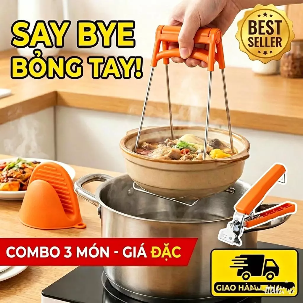 [Giá Xưởng] Bộ 3 Dụng Cụ Kẹp Gắp Nóng Bát Đĩa Xoong Nồi Lò Vi Sóng Nồi Hấp Đa Năng Inox, Dụng Cụ Gắp Nóng Nhà Bếp