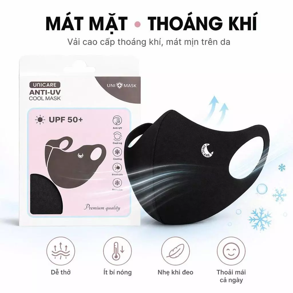 [UNICARE] COMBO 4 Chiếc Khẩu trang ANTI UV cool mask Unicare Chống Nắng 1 lớp thoáng nhẹ, chống tia UV-UPF50+