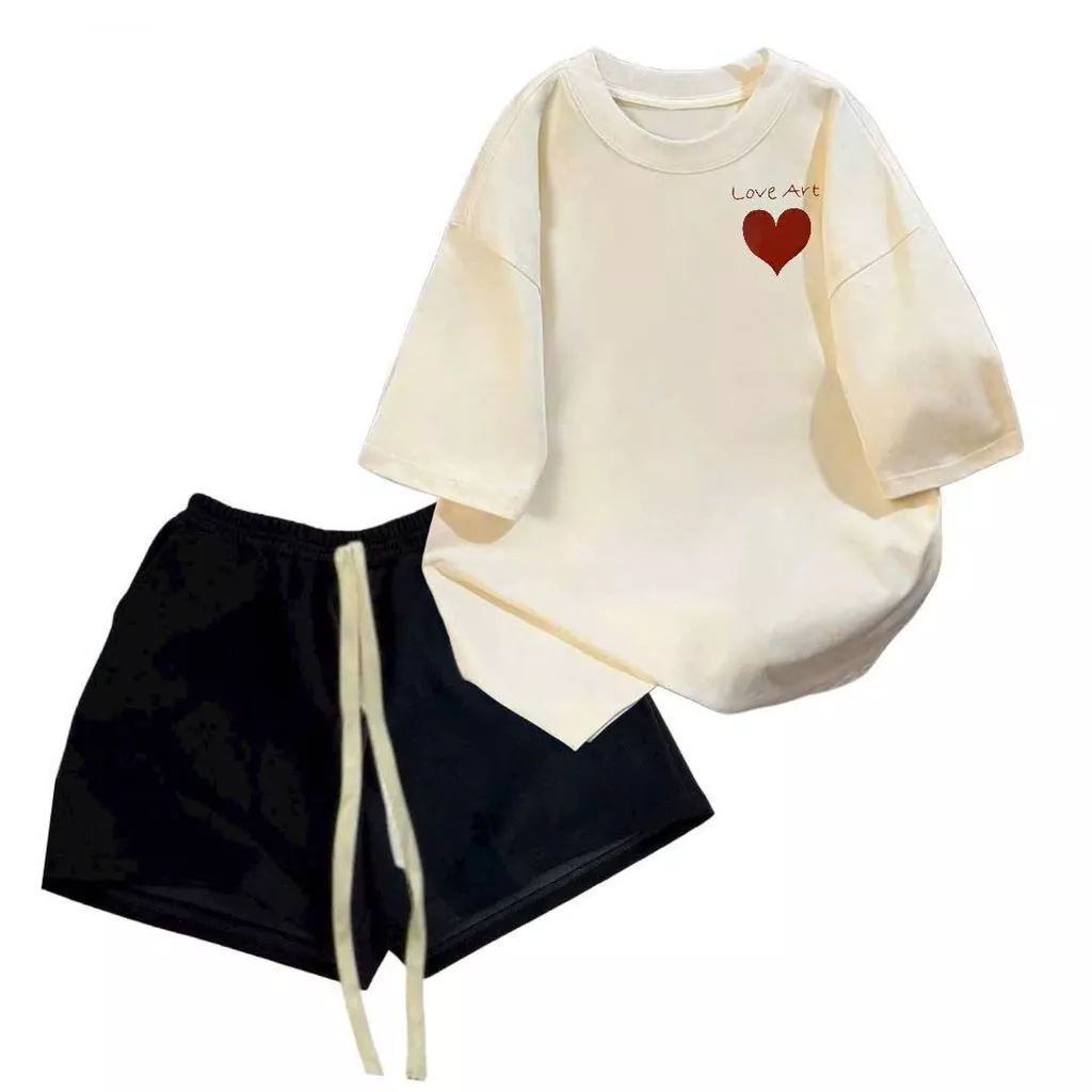 Bộ quần đùi cộc trơn màu ĐEN  ullzang dáng ngắn dây to+kết hợp phông chữ LOVE ART  ng ự c- chang3158