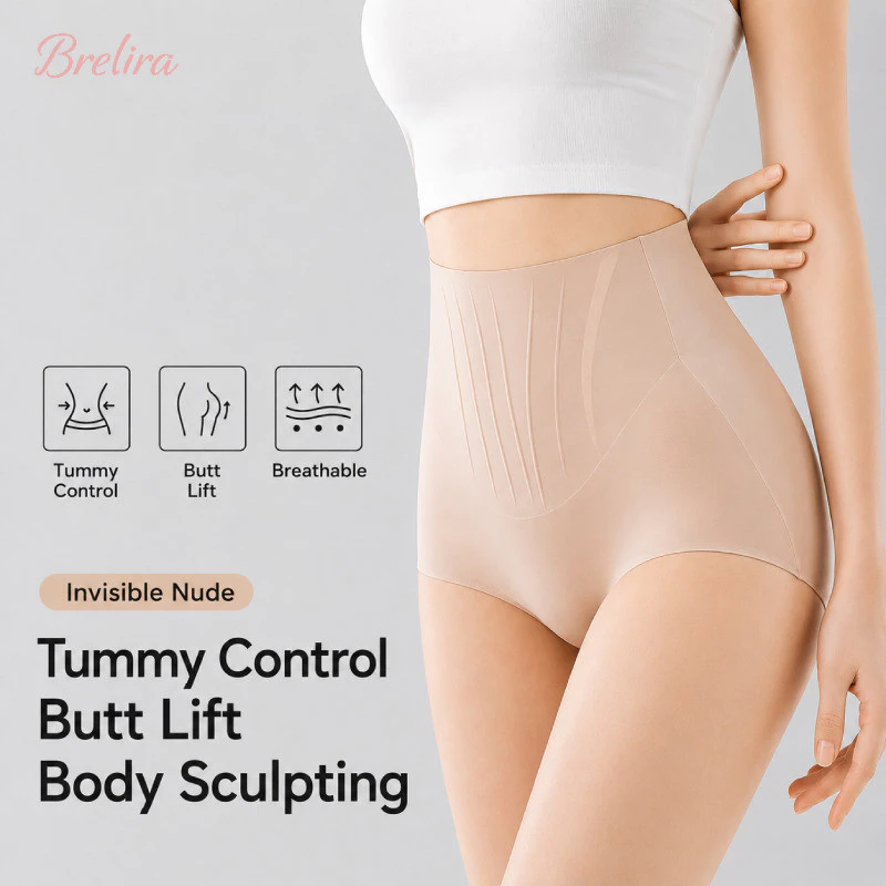 Quần lót định hình Brelira cạp cao, không đường may, kiểm soát bụng, nâng hông, mỏng nhẹ như lụa băng, thoải mái và thoáng khí.
