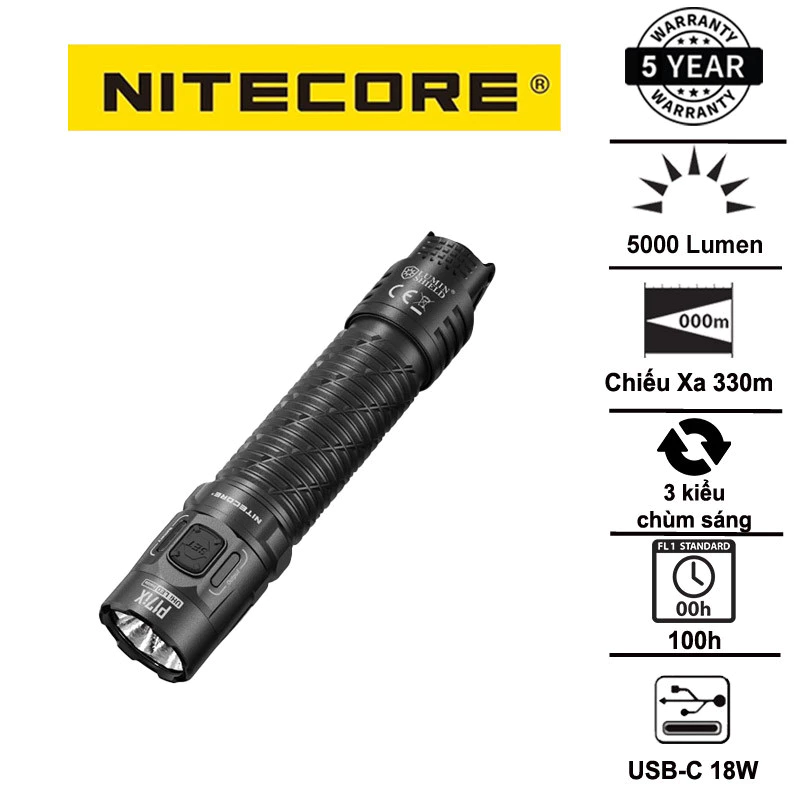Đèn pin chiến thuật NITECORE P17iX – Sáng 5000 Lumens, Chiếu xa 330m, Sạc nhanh USB-C 18W
