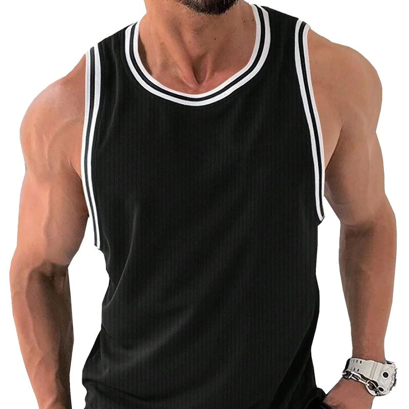 Áo ba lỗ không tay trang bị cho nam có sọc tương phản để tập Gym và tập thể thao