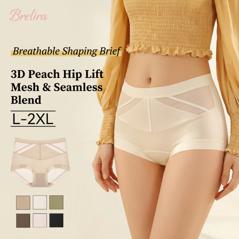 Quần lót định hình cạp cao Brelira, chất liệu satin, kiểm soát vùng bụng, nâng mông, không đường may, vô hình, thoáng khí, nhẹ.