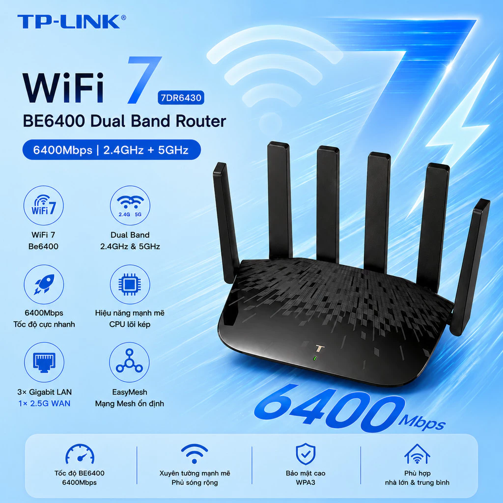TP-Link Wifi 7 7dr6430 Wifi7  Cổng 2,5G /  Wifi Mesh Wifi 7  🅼🅸 BE3600 3600 / ZTE E3713 2.5G 4 cổng LAN WAN Gigabit