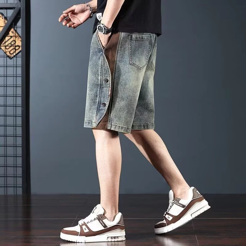 Quần Short Denim Nam Phong Cách Mỹ Mới Rời Thứ Năm Quần Co Giãn Eo Hợp Thời Trang Quần Giữa