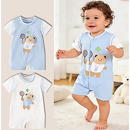 Bé bé sơ sinh Romper Bông tay ngắn Dễ thương Quần vợt Gấu bé Quần áo 0-24M