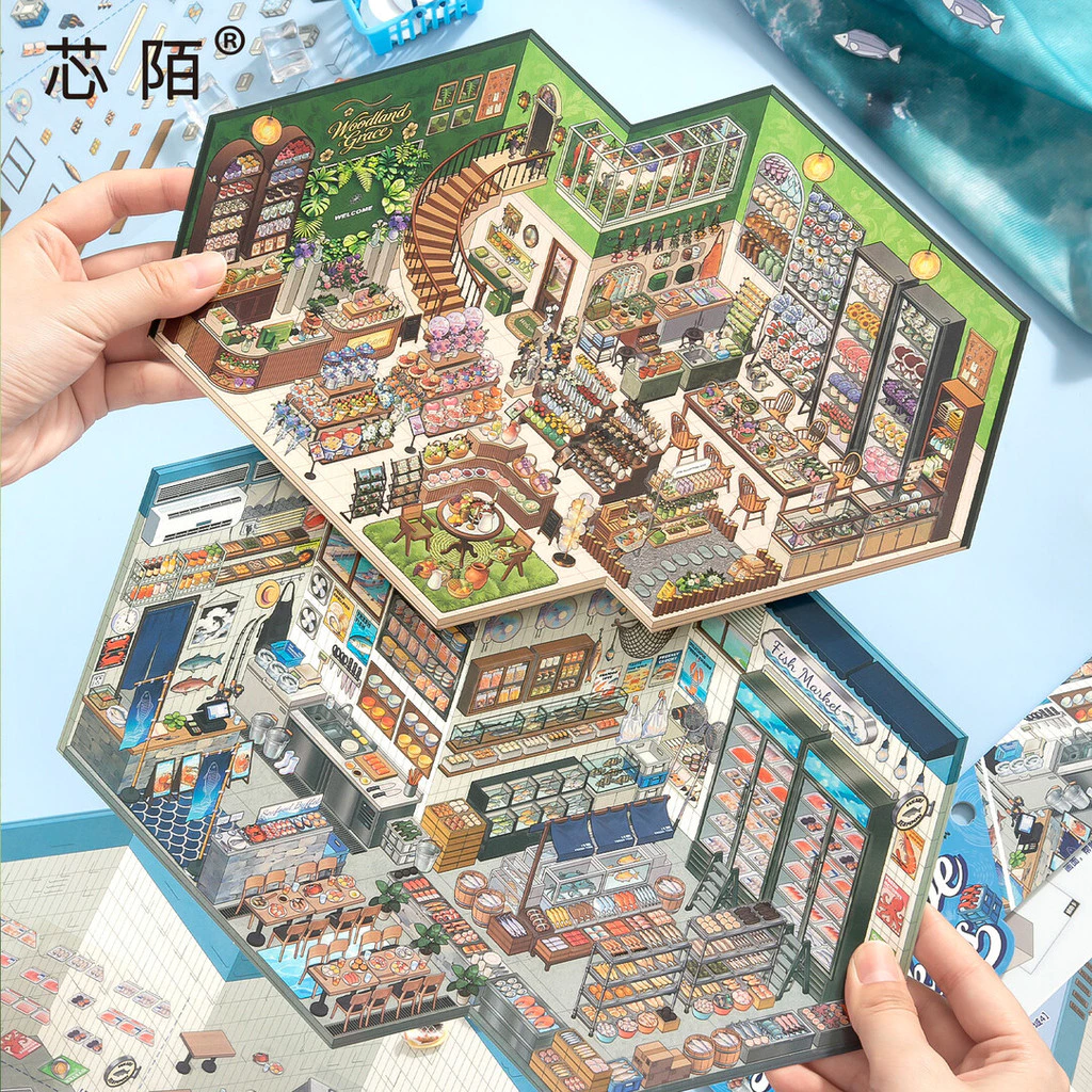 Idako [Xinmo Fun Code Dòng sản phẩm] 4 Miếng dán cảnh quan cỡ lớn Mã hàng hóa Sản phẩm thủy sinh Quản lý cửa hàng Xếp chồng SS457