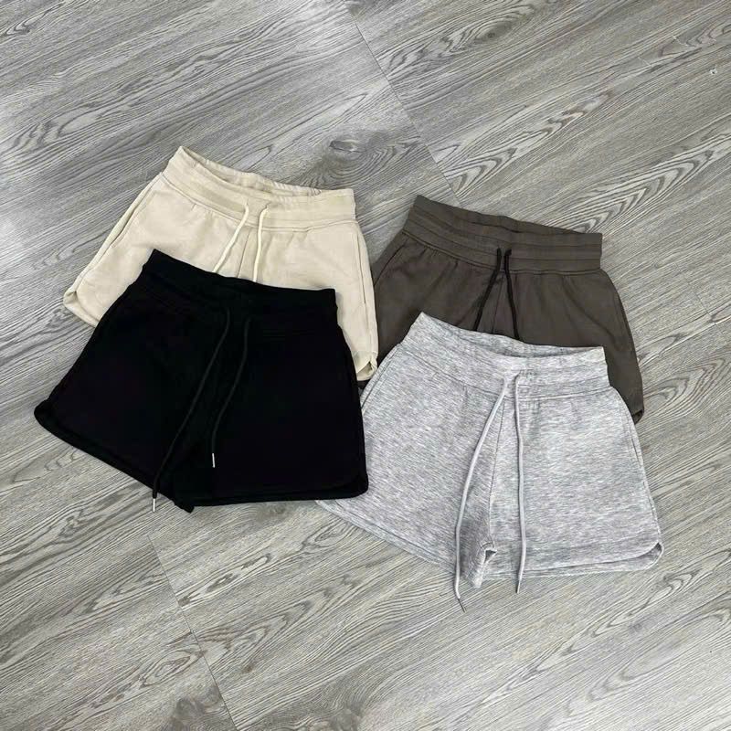 Quần đùi, quần short cạp chun chất liệu da cá mềm mịn lưng cao kèm dây rút kiều dáng trơn basic-thuba94