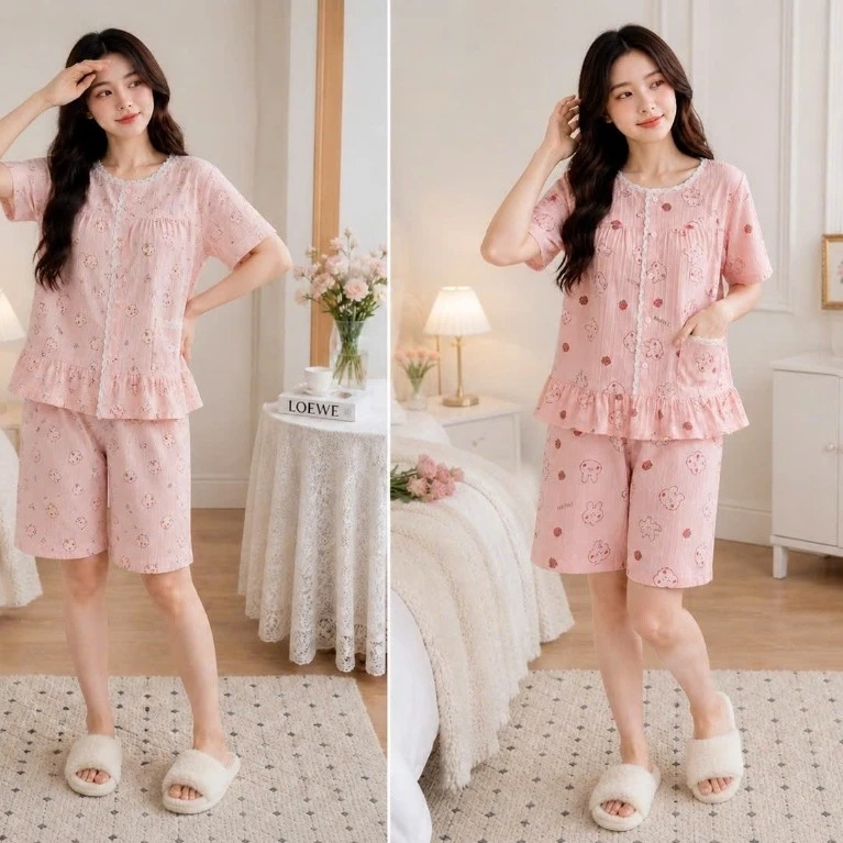 Bộ Đồ Ngủ Nữ Quần Lửng Họa Tiết Mini - Pijama Nữ Mặc Ở Nhà Thoải Mái Nhẹ Nhàng , Dễ Mặc