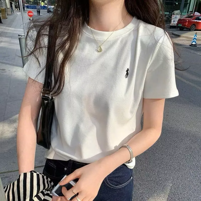 Áo thun, áo phông cộc tay chất liệu thun zip mềm mịn, co giãn thoải mái  basic thêu hình ngựa - thubaaaa
