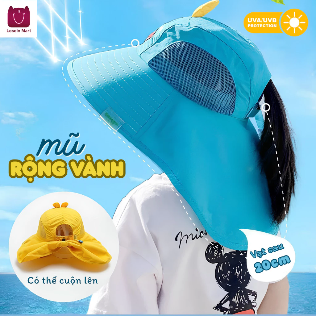Mũ ngư dân trẻ em, mũ chống nắng, mũ mát mẻ mùa hè, phù hợp cho cả bé gái và bé trai, có còi.