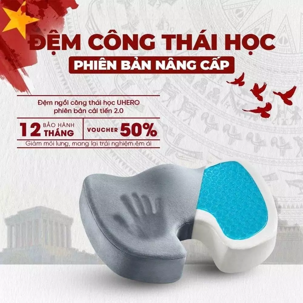 Đệm Văn Phòng Ngồi Lâu Không Mỏi- Gối Công Thái Học Chống Đau Lưng Xương Cụt Cho Mẹ Bầu Tài Xế