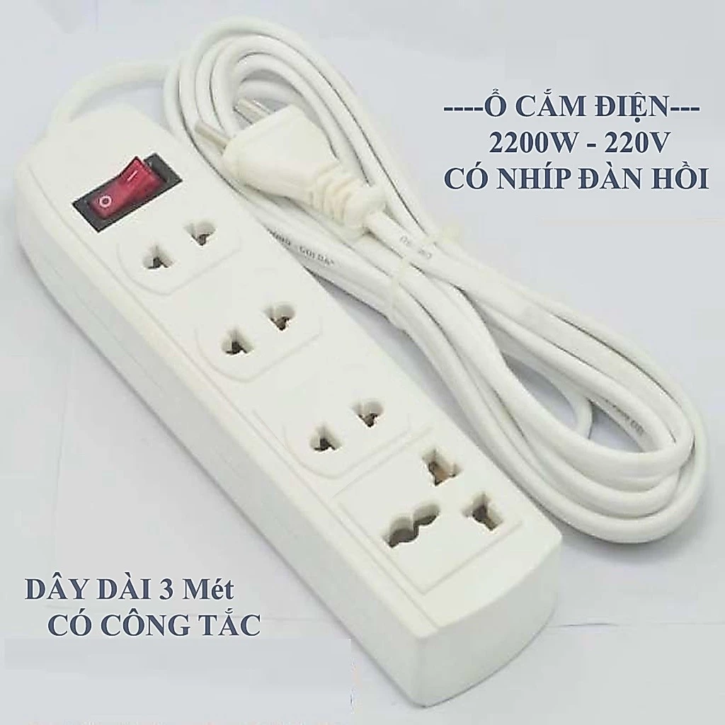 [Top Value] [MẪU MỚI] Ổ CẮM ĐIỆN DÂY DÀI 3M  2200W  CÓ NHÍP ĐÀN HỒI  CÓ CÔNG TẮC