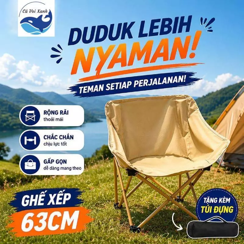 【COD】Ghế Camping Gấp Gọn Ghế Mặt Trăng Dã Ngoại Câu Cá Siêu Nhẹ Chịu Tải 160KG Ghế Xếp Du Lịch Tiện Lợi