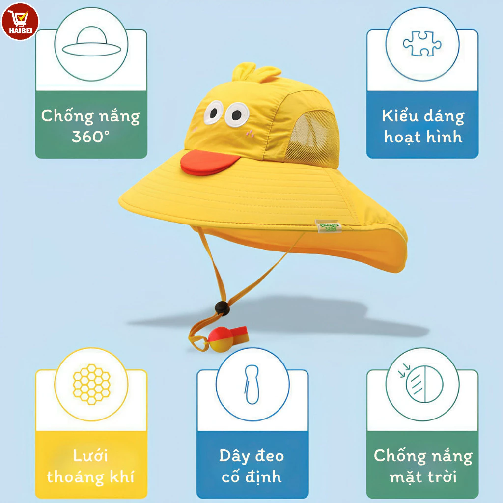 Mũ chống nắng cho trẻ em, mũ tai bèo, thoáng khí, thoải mái và chống nắng.