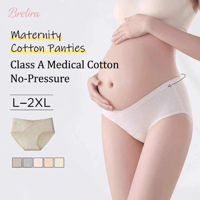 Quần lót bà bầu 『Brelira』 dành cho phụ nữ mang thai, chất liệu cotton, kháng khuẩn, dáng chữ V, cạp thấp, thoải mái và mềm mại.