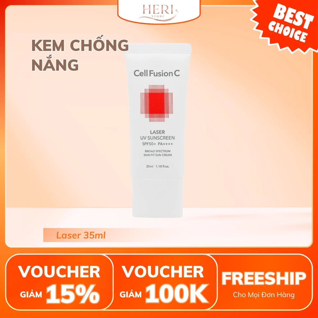 [FreeShip] Kem Chống Nắng Cell Fusion C Dịu Da Laser Sunscreen 100 SPF50+ PA +++ 35ml Heri Skin
