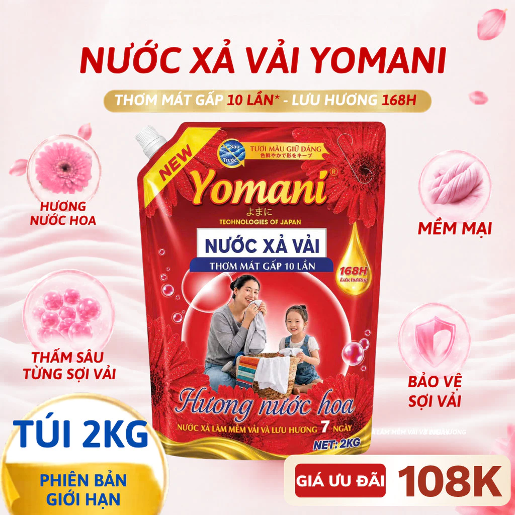 [MỚI] 1 Túi Nước Xả Vải Hương Nước Hoa YOMANI Túi 2KG - Làm Mềm Vải, Lưu Hương Dài Lâu, Giảm Nhăn, Giữ Màu Quần Áo
