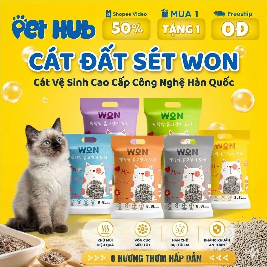 Cát Mèo WON Cát Vệ Sinh Cho Mèo Siêu Vón Nhanh – Túi 8.8Lbs (~4kg)