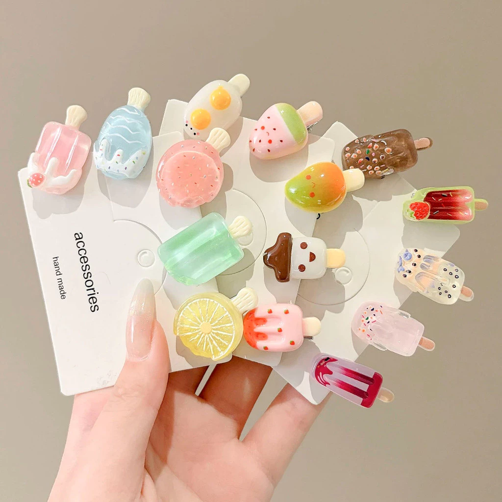 Bộ Kẹp Tóc Kem Dễ Thương Cho Bé Gái Sáng Tạo Ngộ nghĩnh Nổ Kẹp Phụ Kiện Tóc Thời Trang Hàn Quốc