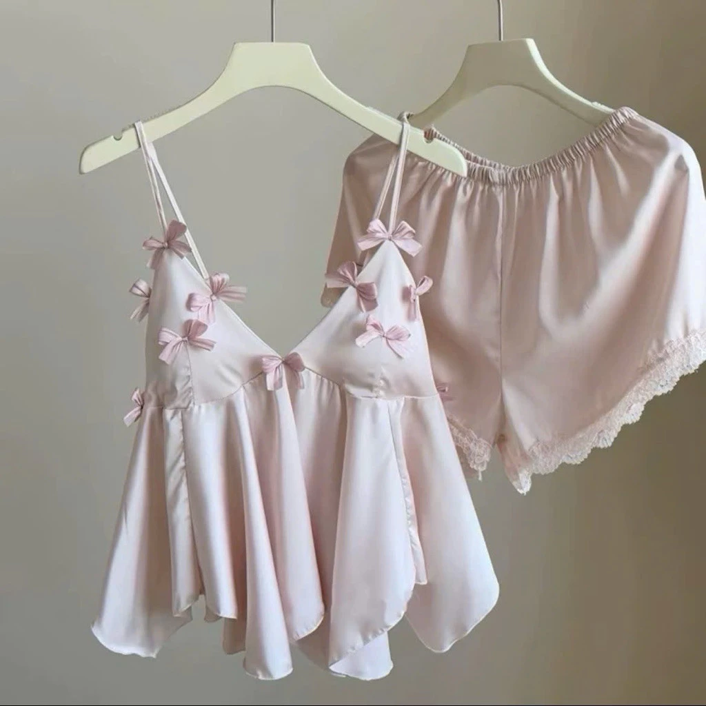 [Pre-Order]-(Hàng Loại 1) Set Pijama 2 Dây Lụa Tiểu Thư Sang Chảnh bộ đồ ngủ mùa hè mát mẻ thoải mái