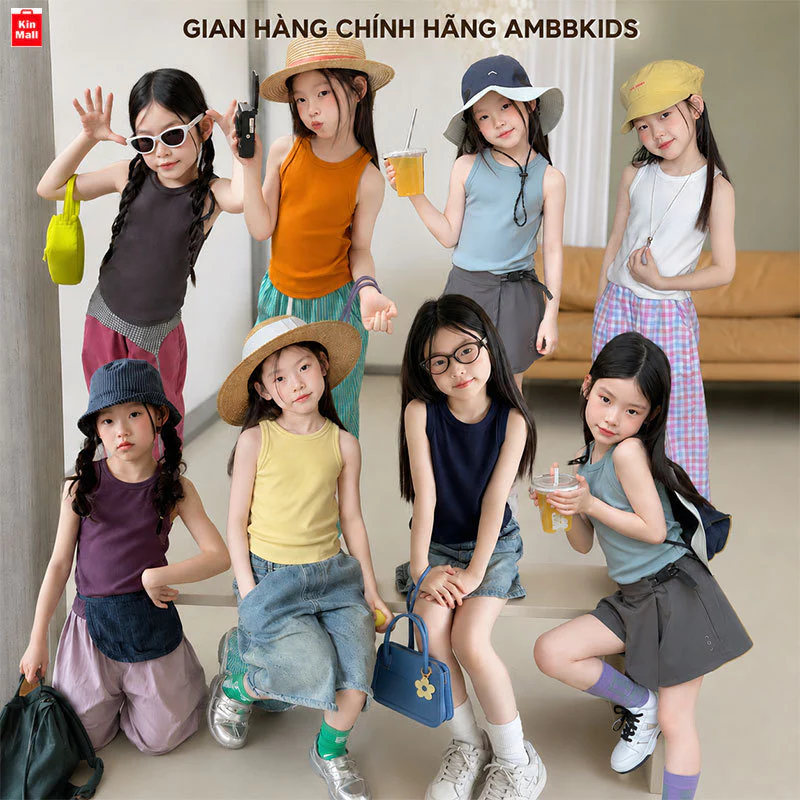 NEW HÈ 2026 (10-40kg) Áo Thun Sát Nách, Áo Ba Lỗ Sành Điệu Siêu Mát Cho Bé Gái hãng AMBBKIDS