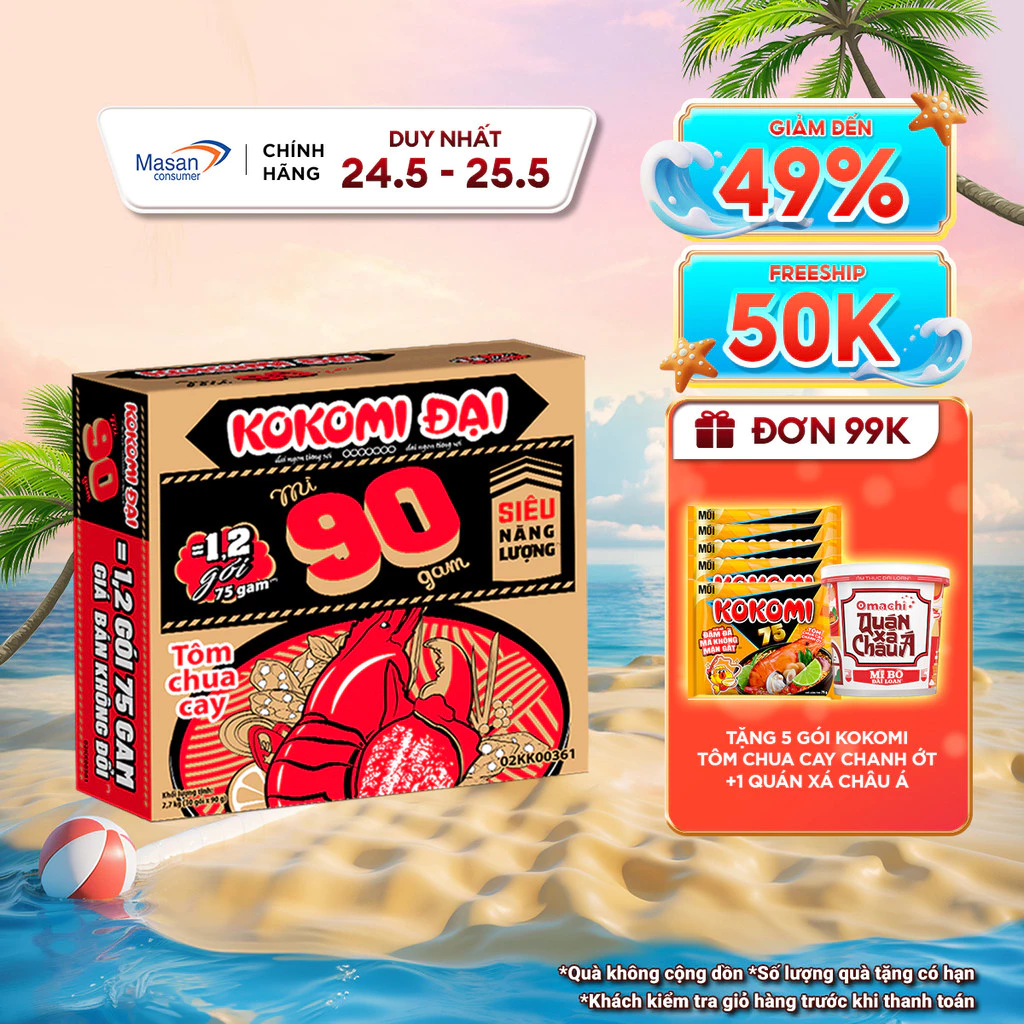 [Chọn vị] Mì Kokomi Đại 90 - Thùng 30 Gói x 90g (Bao bì có thể thay đổi theo đợt nhập hàng)