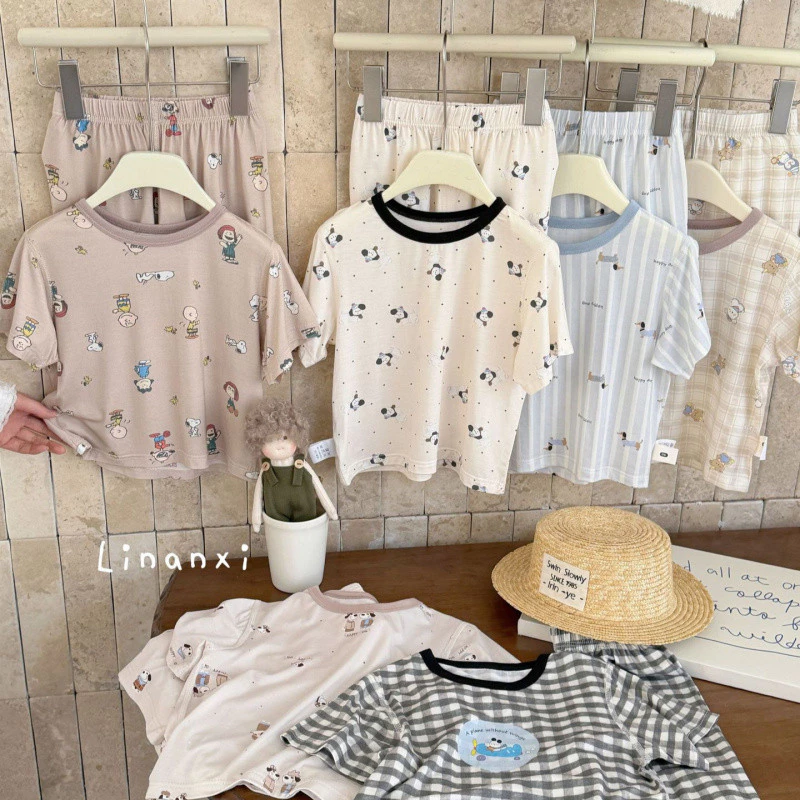 Bộ Đồ Ngủ Bé Trai Bé Gái Trẻ Em Mùa Hè Ngắn Tay Quần Short Homewear Phù Hợp Với Chiều Cao 90-140cm