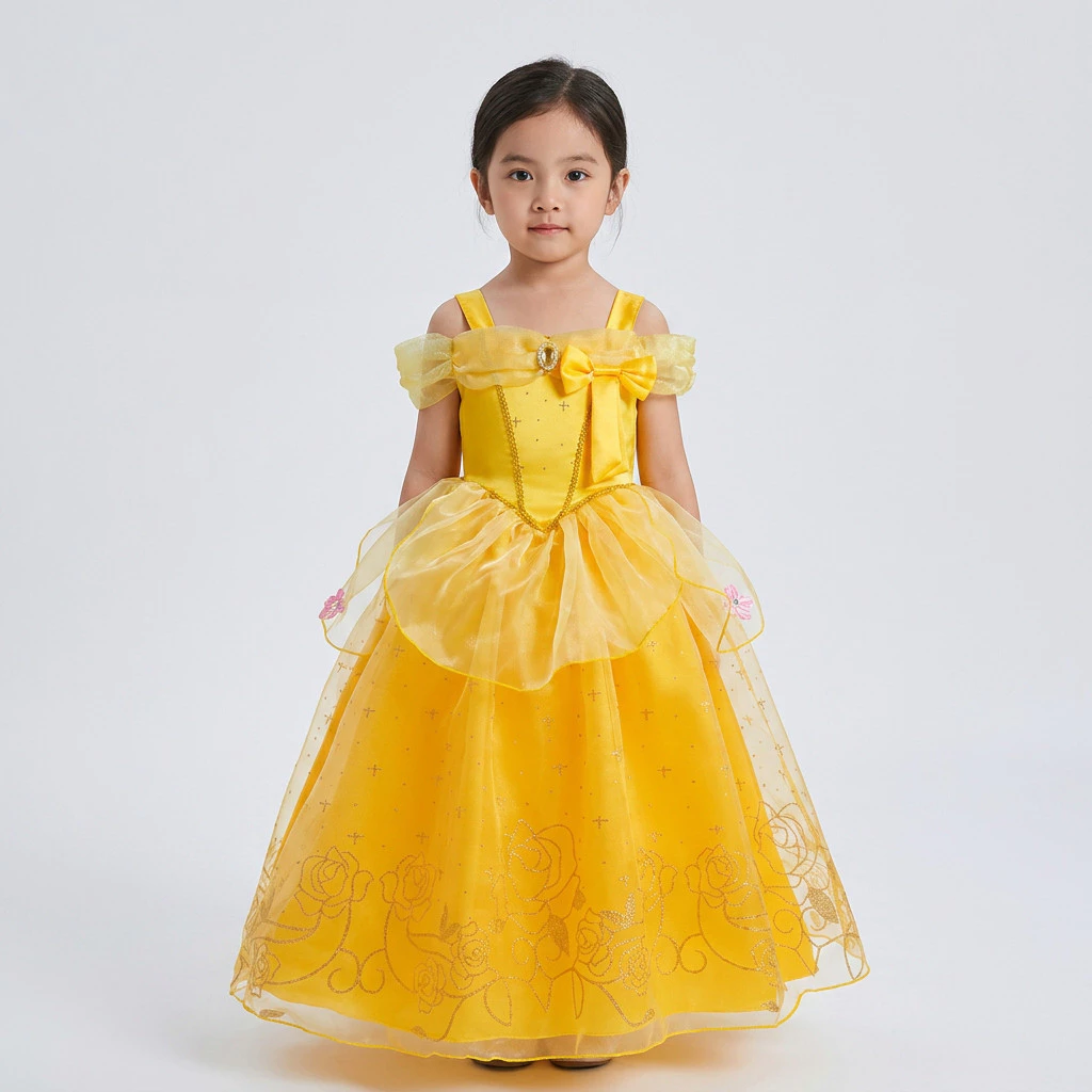 Váy công chúa Belle cho bé gái Trang phục làm đẹp và quái vật Trẻ em Halloween Cosplay Đảng Áo choàng Quà tặng sinh nhật Áo choàng bóng màu vàng Trang phục lạ mắt cho trẻ mới biết đi Quần áo trẻ em