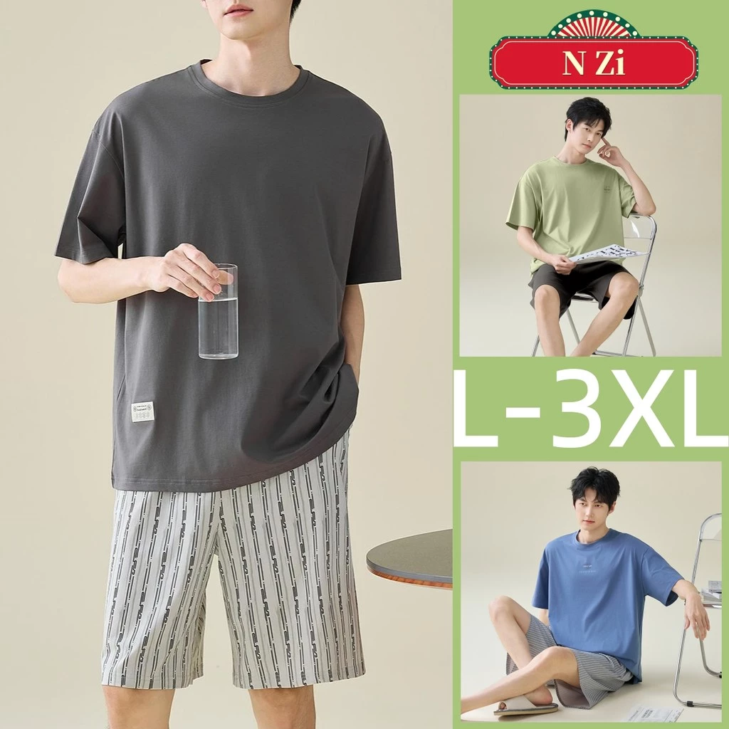 Bộ Đồ Ngủ Nam Plus Size Tay Ngắn Phong Cách Hàn Quốc, Mặc Nhà L-3XL