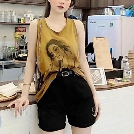 Áo ba lỗ nữ in hình cô gái SMART đơn giản basic freesize dưới 63kg thun cotton co giãn thoáng mát
