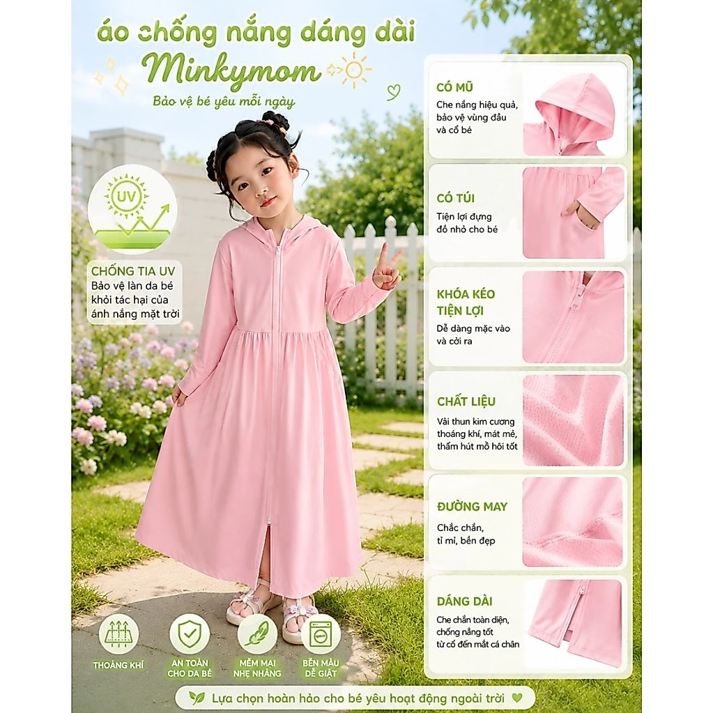 Áo chống nắng, chống tia UV dáng dài Minkymom AN08