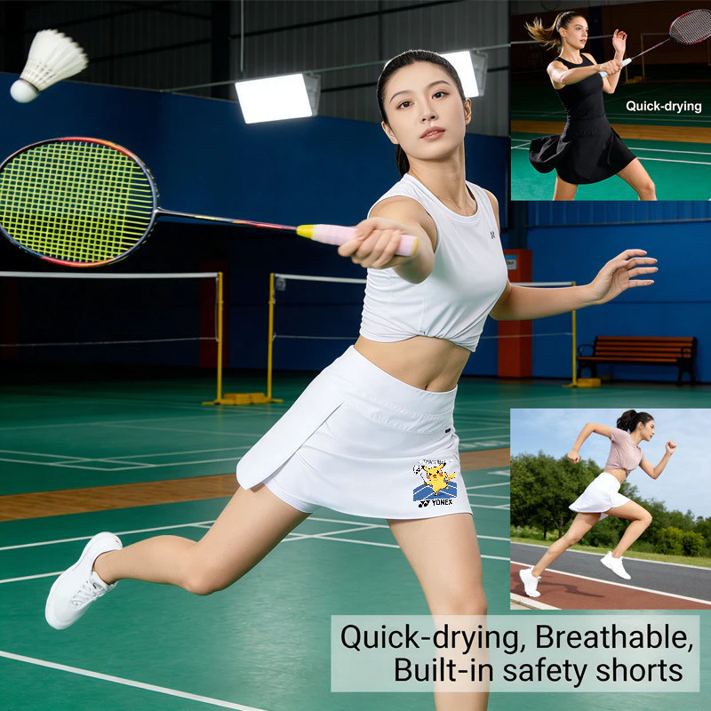 YY Tennis và Cầu Lông Đôi Mặc Váy Ngắn Khô Nhanh Thoáng Khí Không ngột ngạt Mồ Hôi Tích Hợp Quần An Toàn Rời Yoga Váy Ngắn Chữ A