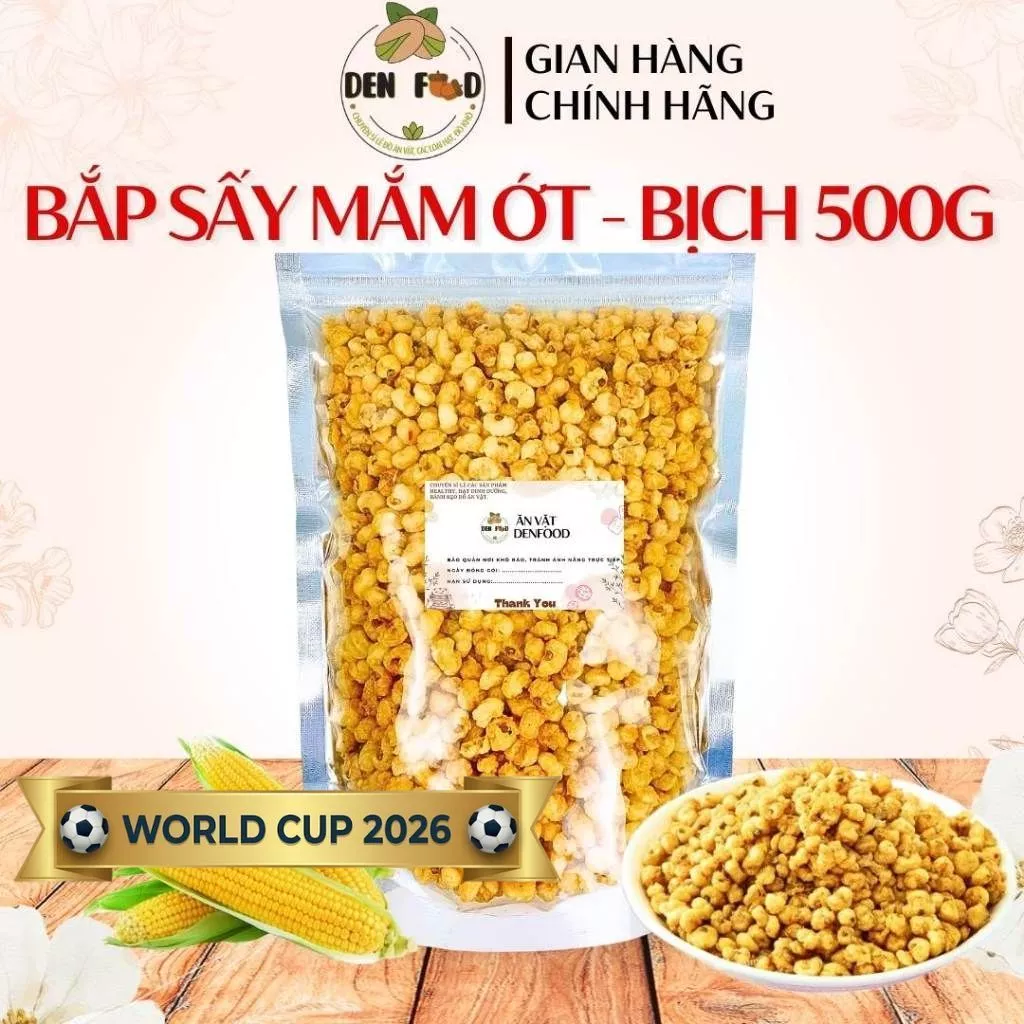 Bắp Sấy Mắm Ớt Giòn, Bắp Mặn Bịch 500gr - Ăn Vặt Denfood