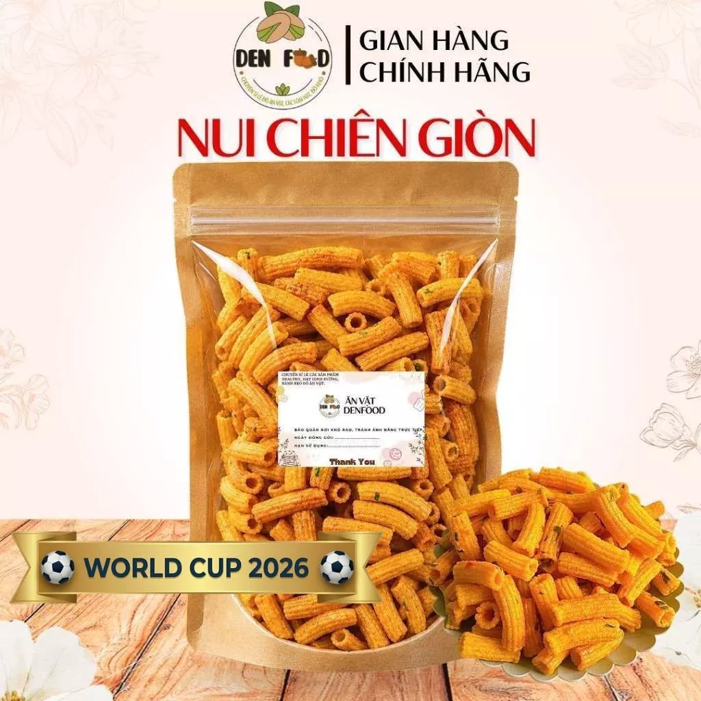 500g Nui Chiên Bơ Giòn Rụm Cay Ngọt – Snack Ăn Vặt Denfood