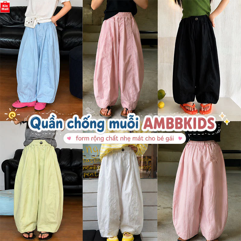 Quần Dài chống muỗi AMBBKIDS phong cách Hàn Quốc – form rộng chất vải nhẹ mát cho bé gái
